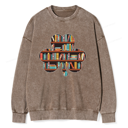 Pagewings Cloverleaf Creative Bookshelf Unisex Washed Sweatshirt