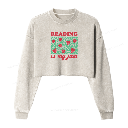 Pagewings Reading Is My Jam Women Washed Crop Sweatshirt
