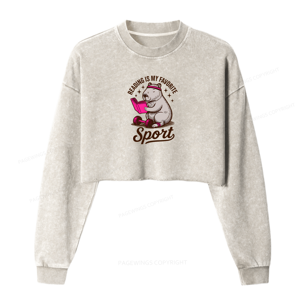 Pagewings Reading Is My Favorite Sport Women Washed Crop Sweatshirt