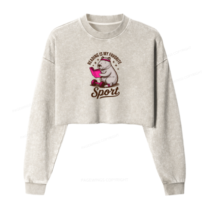 Pagewings Reading Is My Favorite Sport Women Washed Crop Sweatshirt