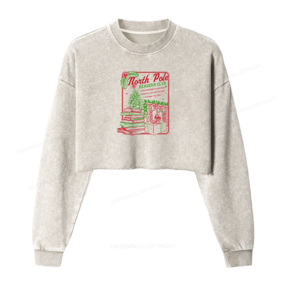 Pagewings Bookish Christmas Women Washed Crop Sweatshirt