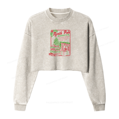 Pagewings Bookish Christmas Women Washed Crop Sweatshirt