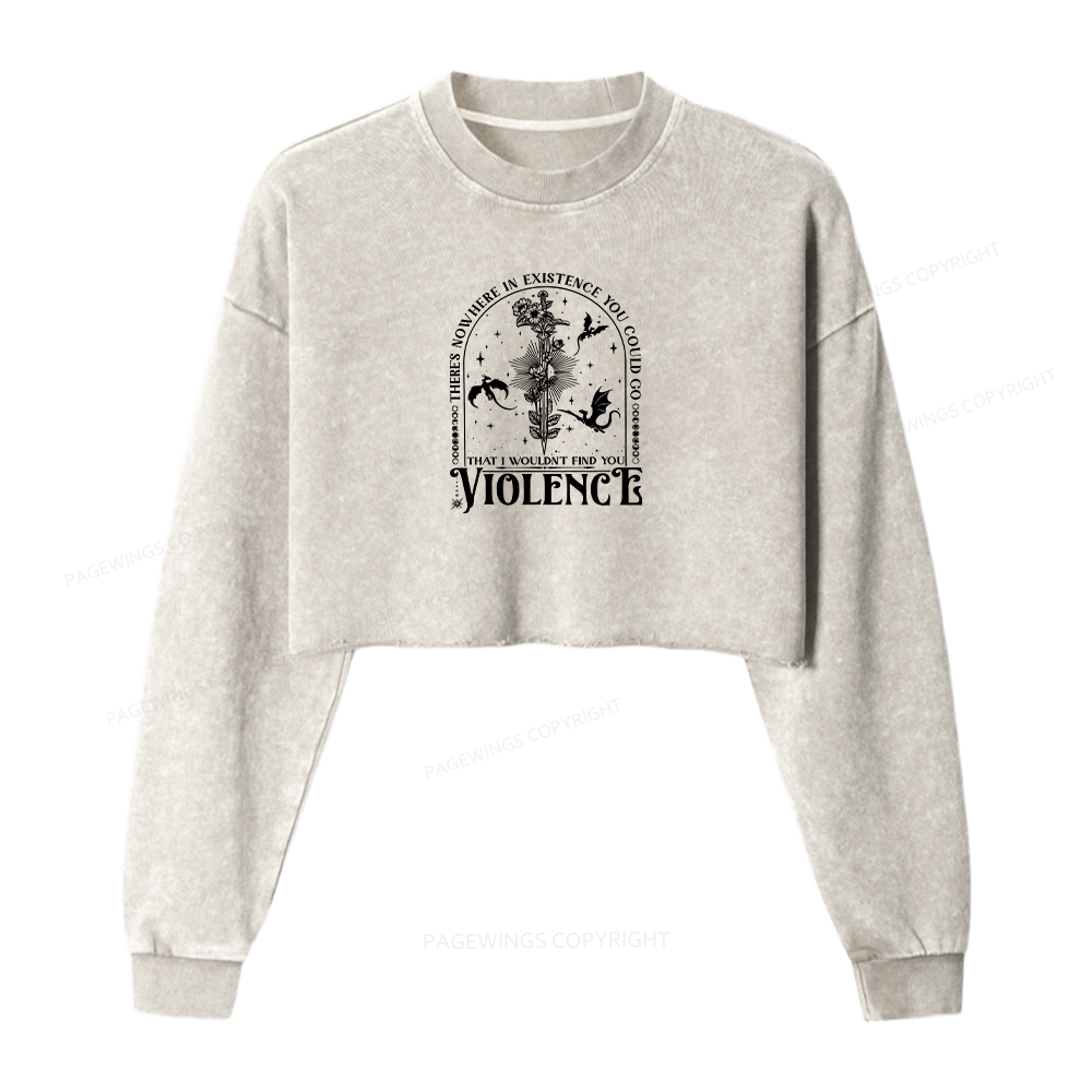 Pagewings Violence Women Washed Crop Sweatshirt