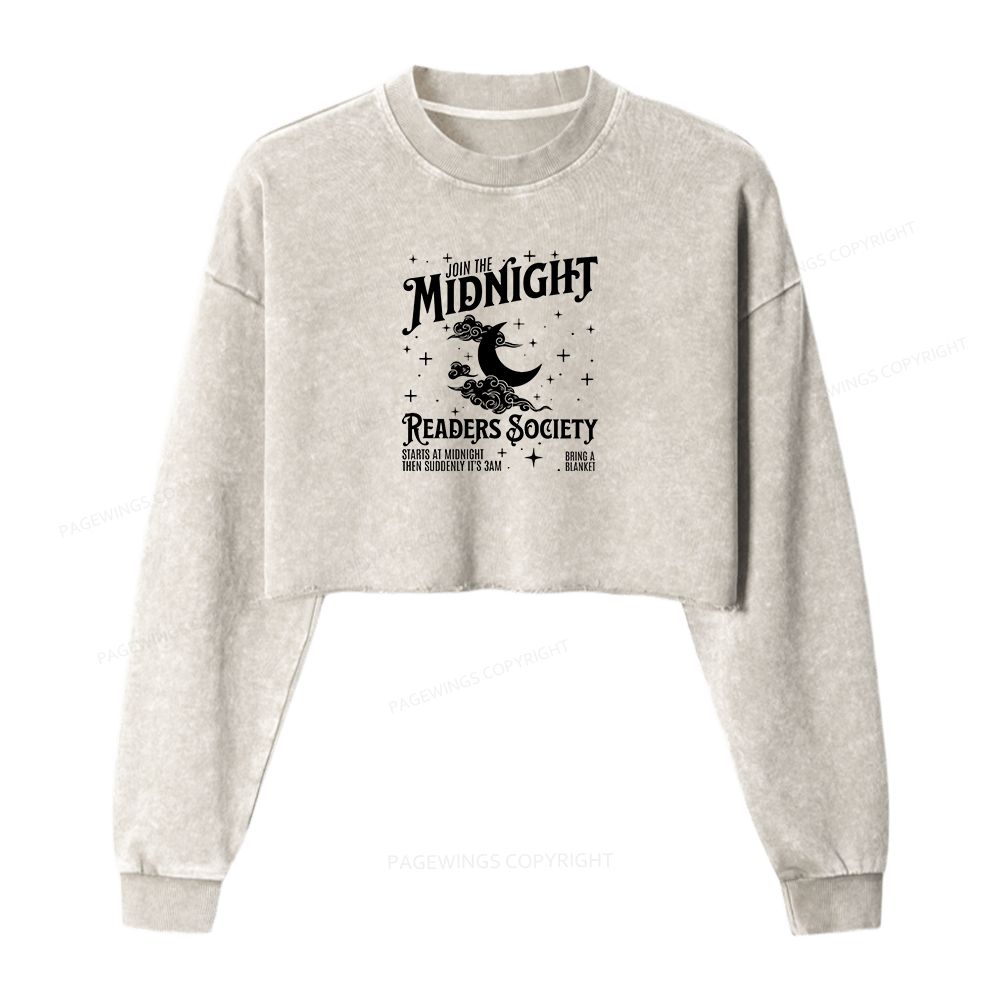 Pagewings Late night readers book club Women Washed Crop Sweatshirt
