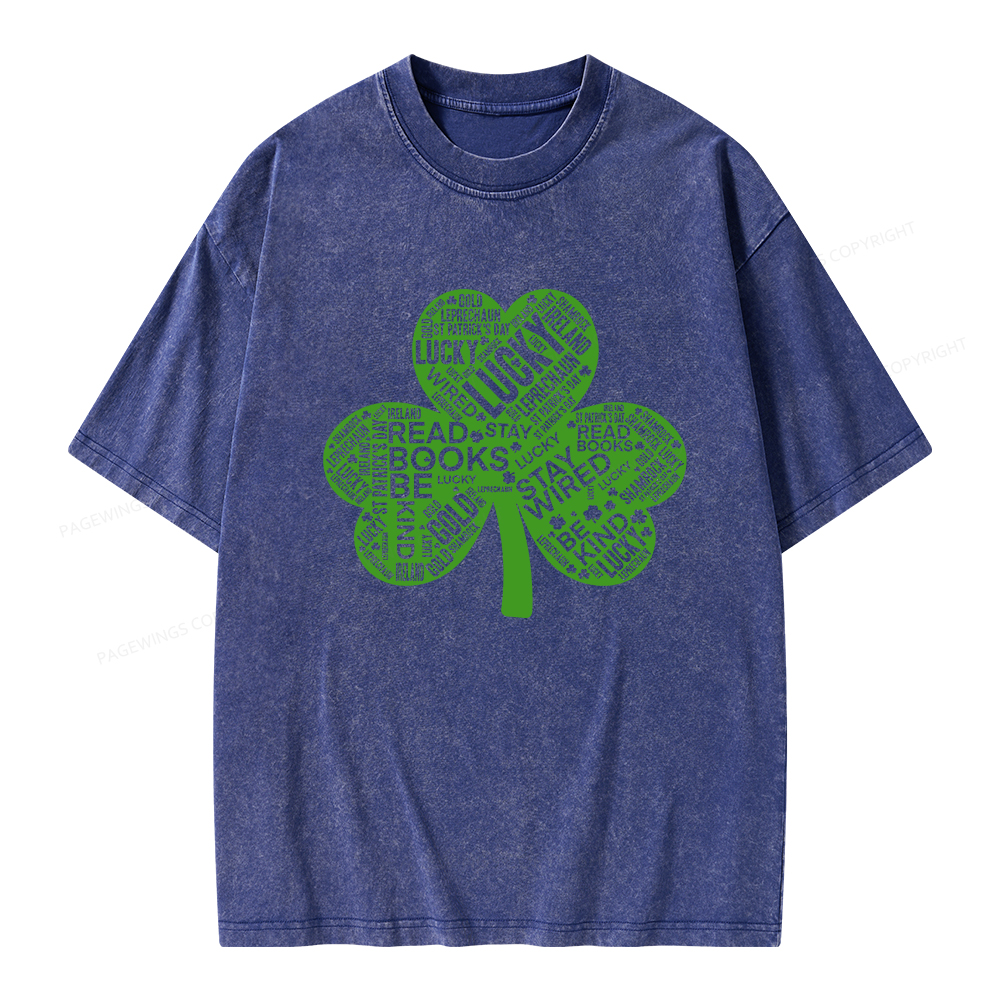 Pagewings St Patricks Day Shirt Lucky Reading Shirt Unisex Washed T-shirt