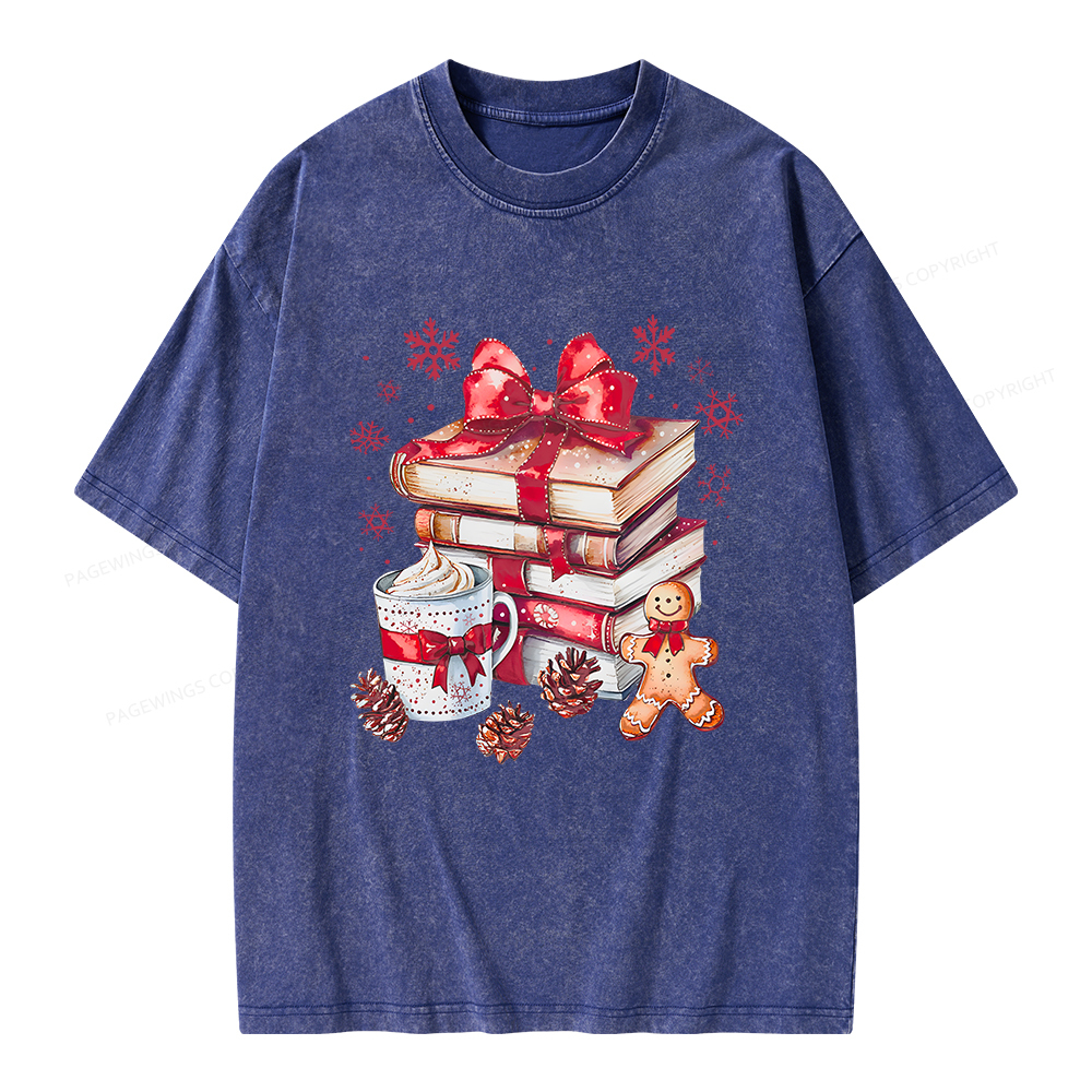 Pagewings Christmas Books Unisex Washed T-shirt