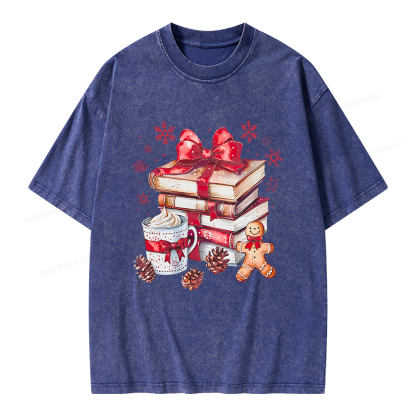 Pagewings Christmas Books Unisex Washed T-shirt