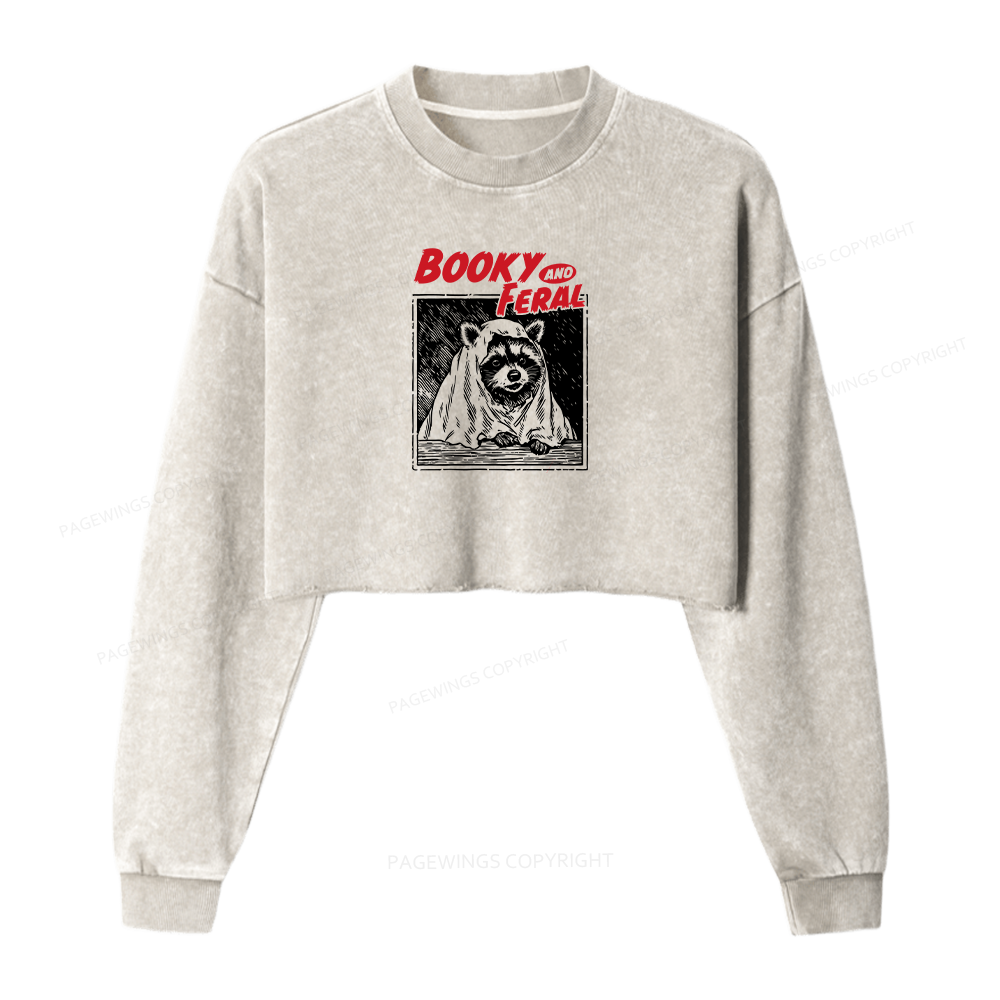 Pagewings Booky And Feral Women Washed Crop Sweatshirt