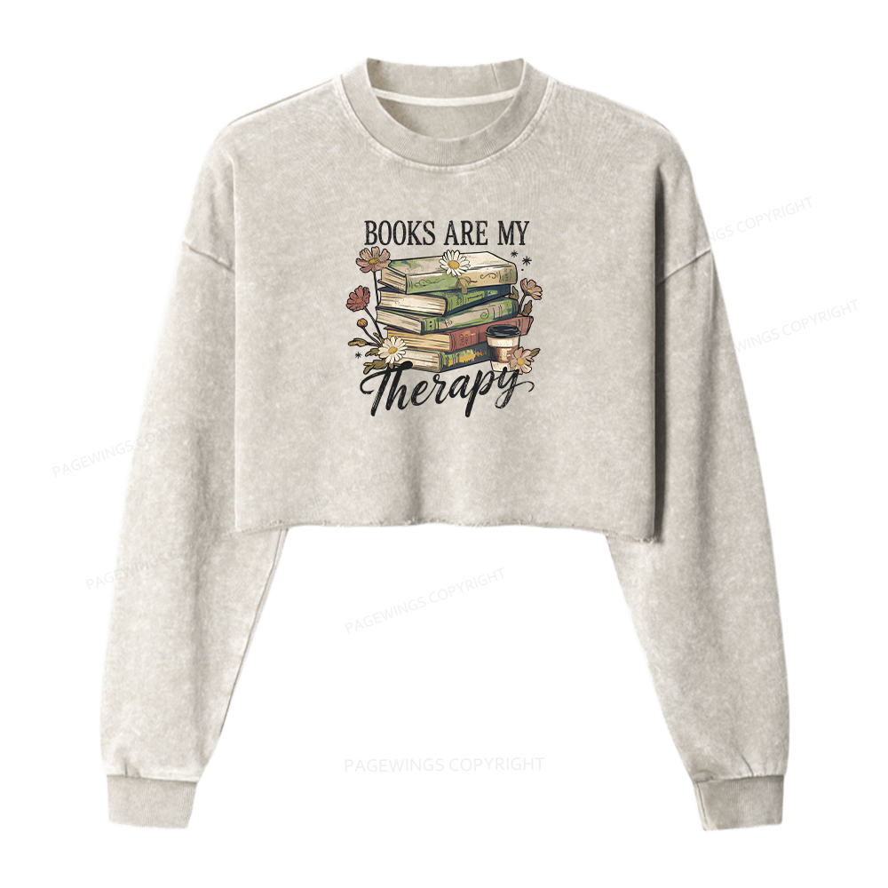 Pagewings Books Are My Therapy Women Washed Crop Sweatshirt