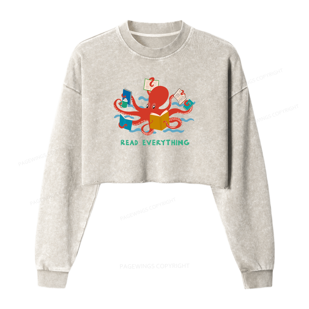Pagewings Read Everything Women Washed Crop Sweatshirt