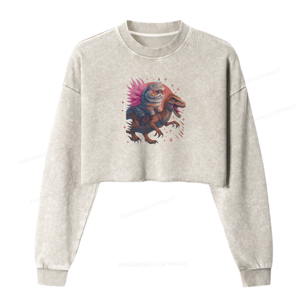 Pagewings Vintage Book Lover Princess Women Washed Crop Sweatshirt