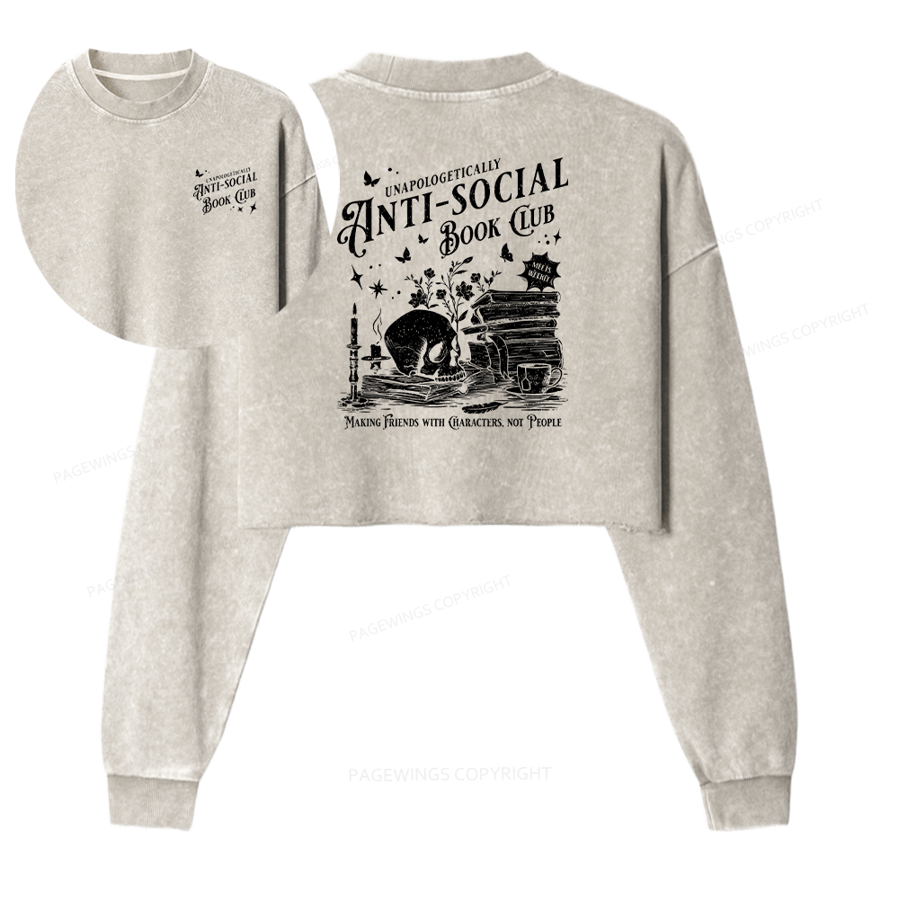 Pagewings Anti-social Book Club Comfort Colors Women Washed Crop Sweatshirt