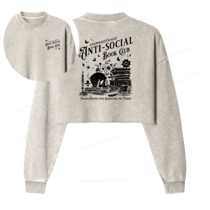 Pagewings Anti-social Book Club Comfort Colors Women Washed Crop Sweatshirt