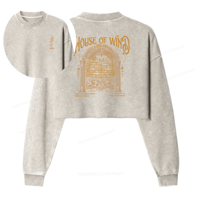 Pagewings House of Wind Library Women Washed Crop Sweatshirt