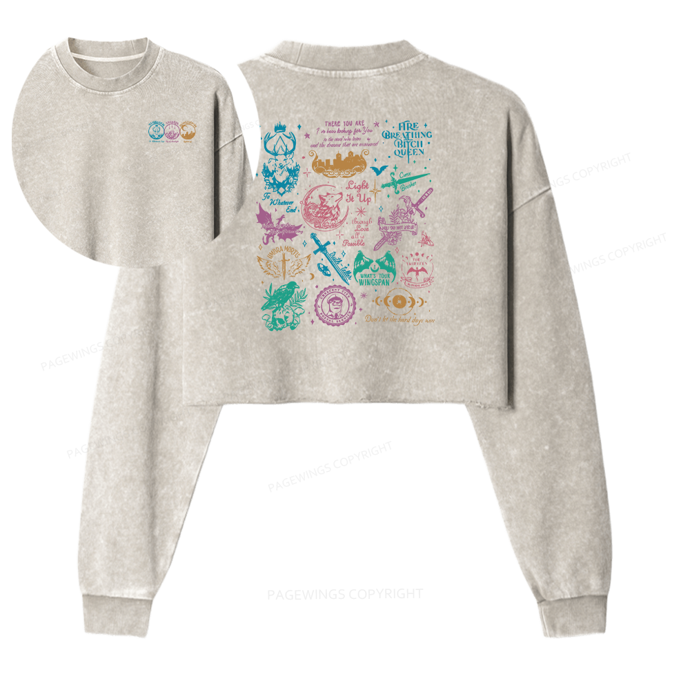Pagewings Fantastic Reader Women Washed Crop Sweatshirt