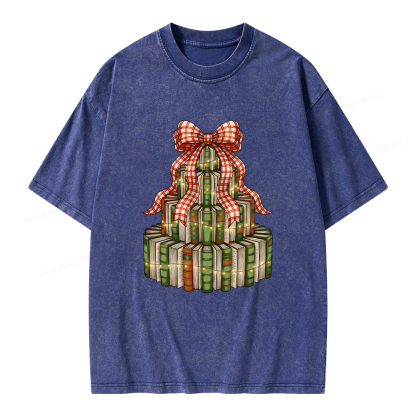 Pagewings Christmas Book Tree Unisex Washed T-shirt