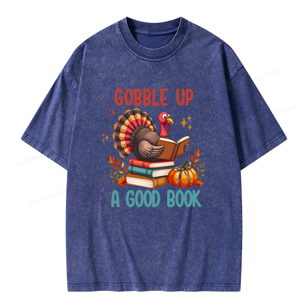 Pagewings Thanksgiving Turkey Reading Unisex Washed T-shirt