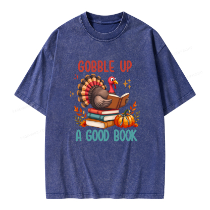 Pagewings Thanksgiving Turkey Reading Unisex Washed T-shirt