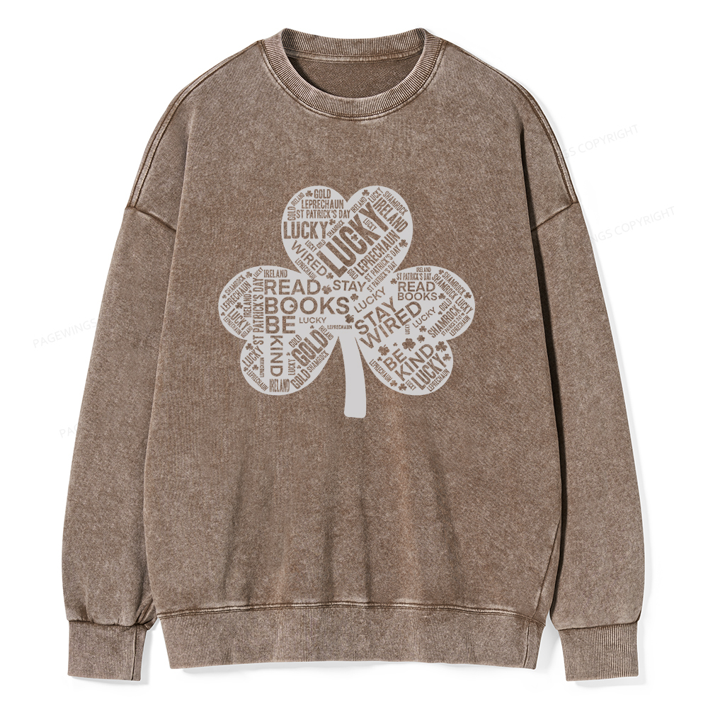 Pagewings St Patricks Day Shirt Lucky Reading Shirt Unisex Washed Sweatshirt