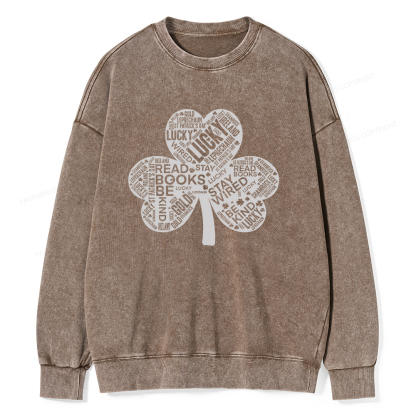 Pagewings St Patricks Day Shirt Lucky Reading Shirt Unisex Washed Sweatshirt