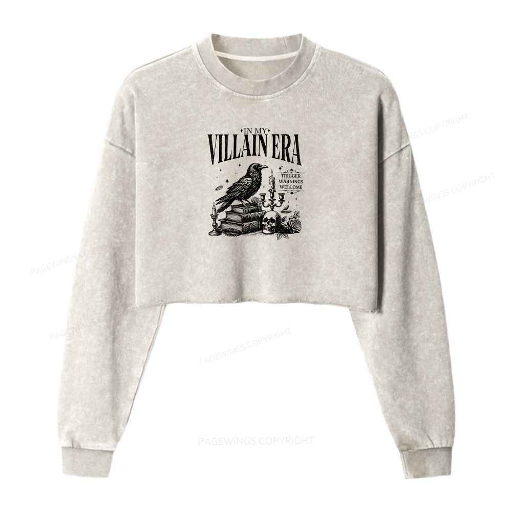 Pagewings Villain Era Women Washed Crop Sweatshirt