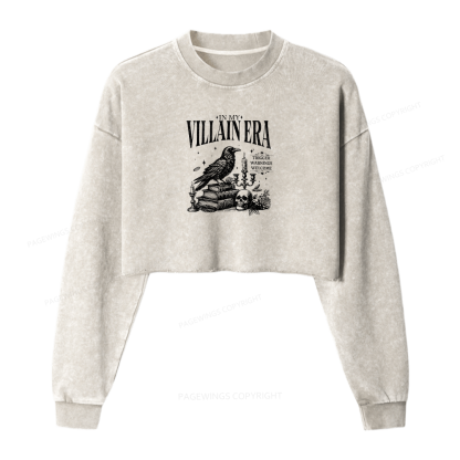 Pagewings Villain Era Women Washed Crop Sweatshirt