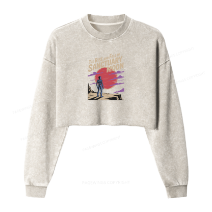 Pagewings The Rise And Fall Of Sanctuary Moon Women Washed Crop Sweatshirt