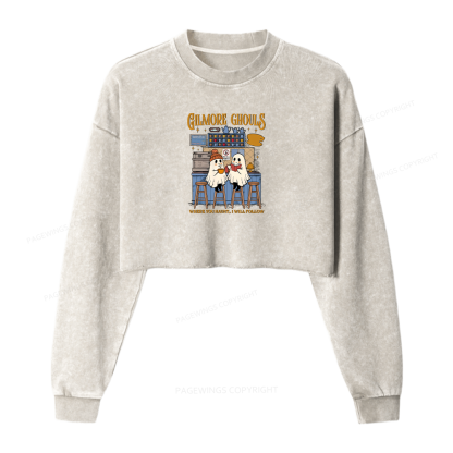 Pagewings Gilmore Ghouls Women Washed Crop Sweatshirt