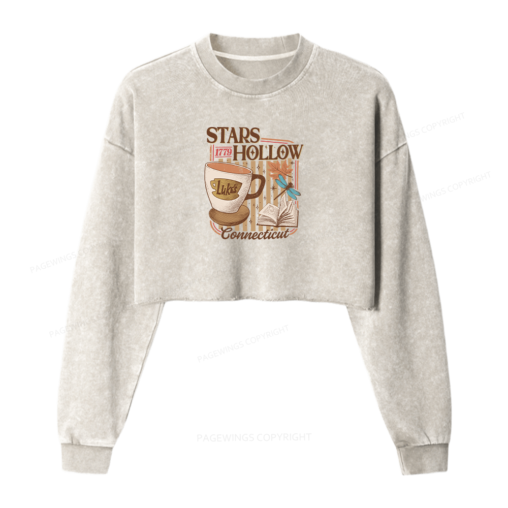 Pagewings Stars Hollow Women Washed Crop Sweatshirt