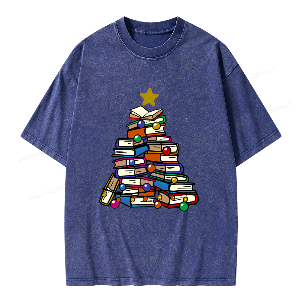 Pagewings Christmas Tree Bookworm Unisex Washed T-shirt
