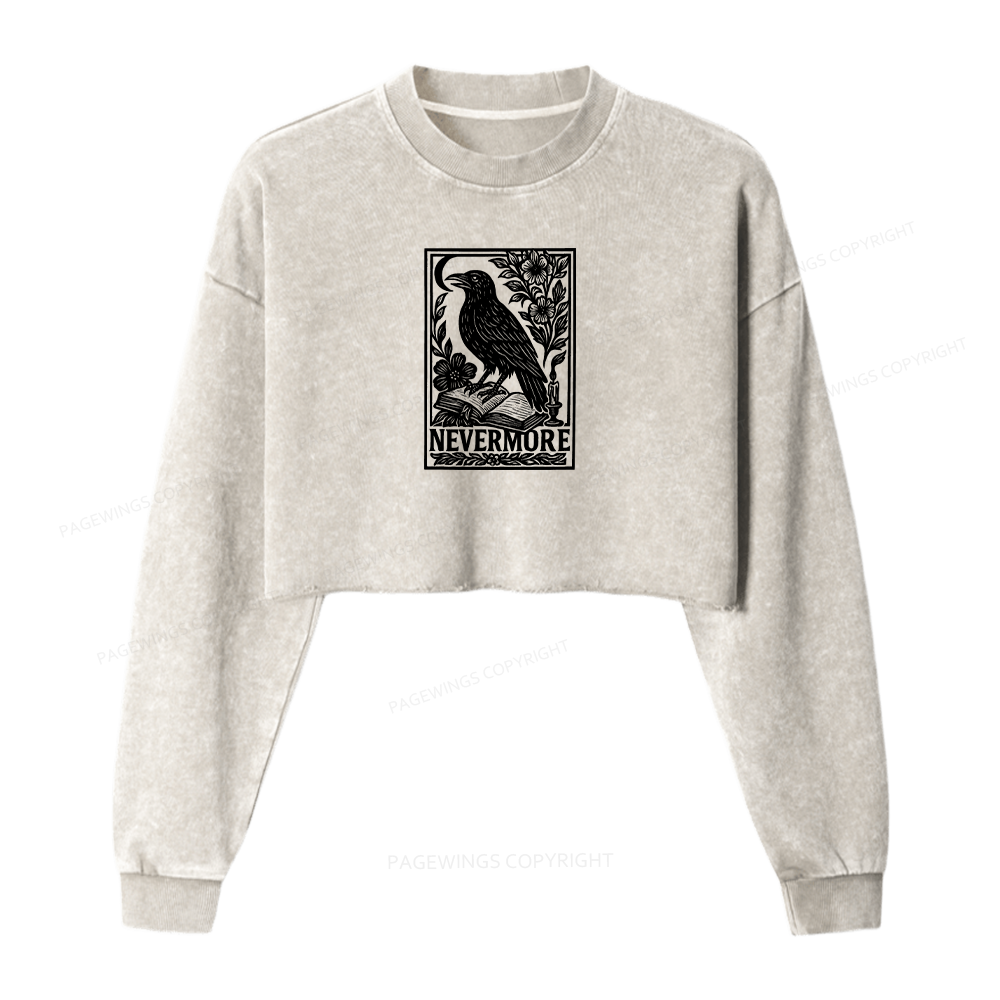 Pagewings Nevermore Women Washed Crop Sweatshirt
