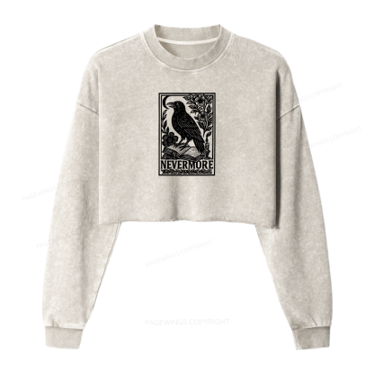 Pagewings Nevermore Women Washed Crop Sweatshirt