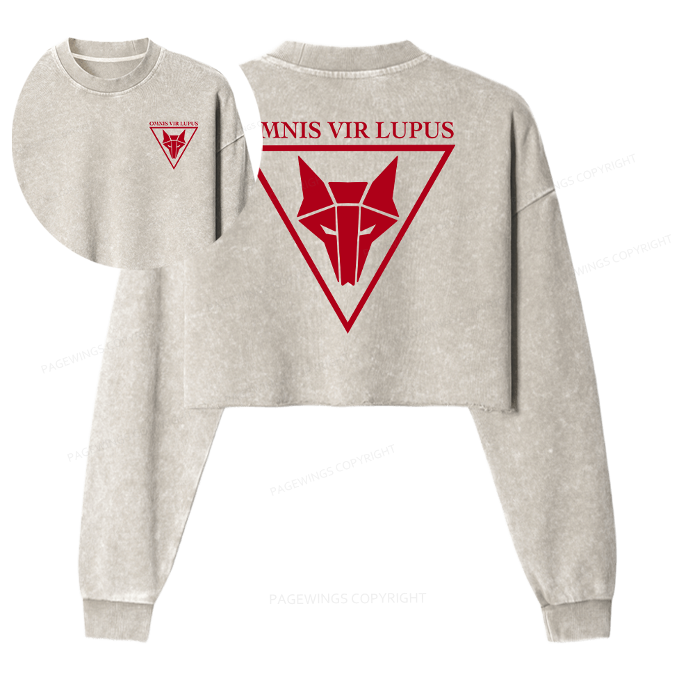 Pagewings Omnis Vir Lupus Women Washed Crop Sweatshirt