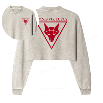 Pagewings Omnis Vir Lupus Women Washed Crop Sweatshirt