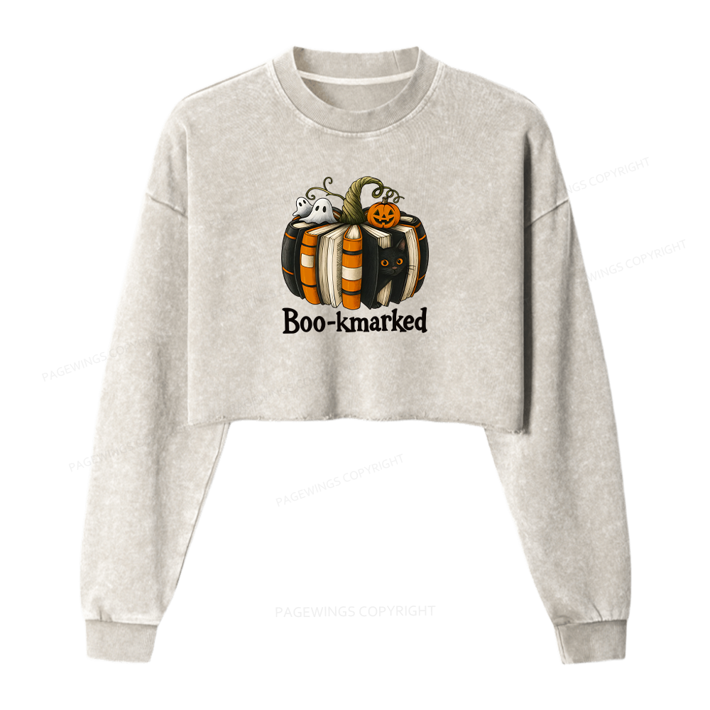 Pagewings Bookmarked Women Washed Crop Sweatshirt