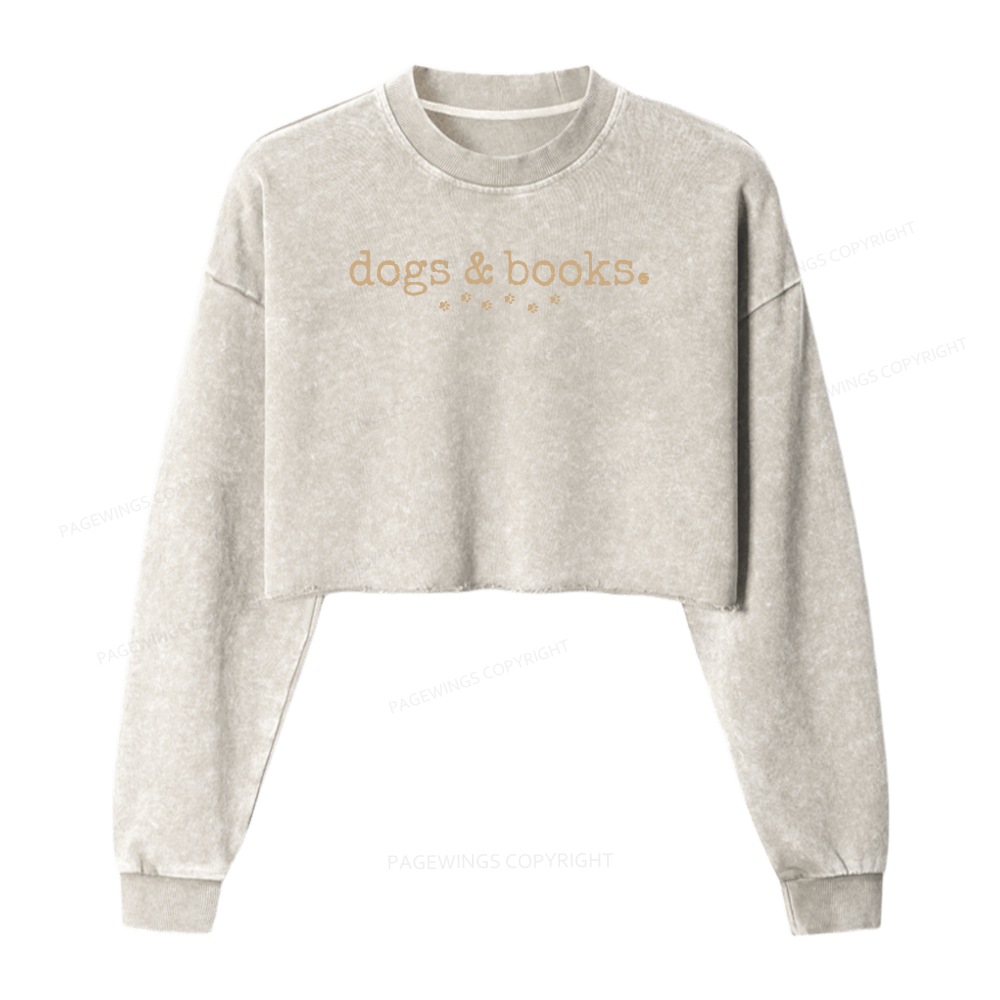 Pagewings Dogs & Books Women Washed Crop Sweatshirt