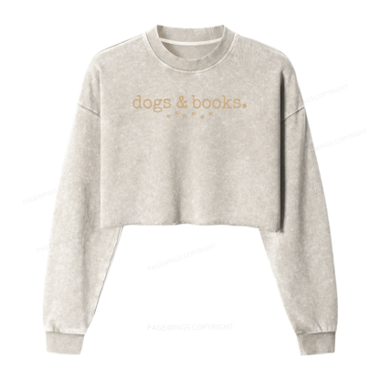 Pagewings Dogs & Books Women Washed Crop Sweatshirt