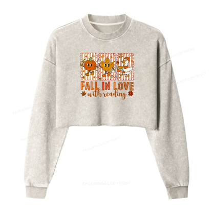 Pagewings Fall In Love With Reading Women Washed Crop Sweatshirt