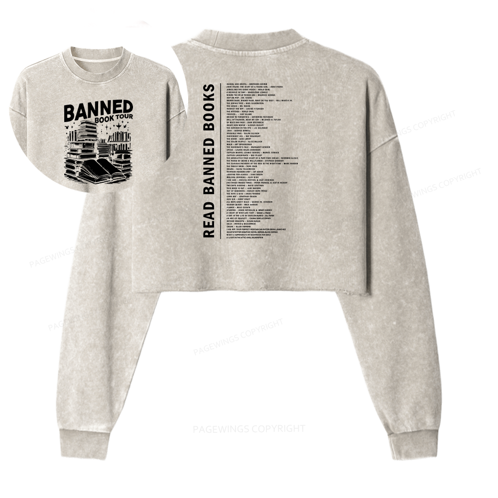 Pagewings Banned Books Tour Women Washed Crop Sweatshirt