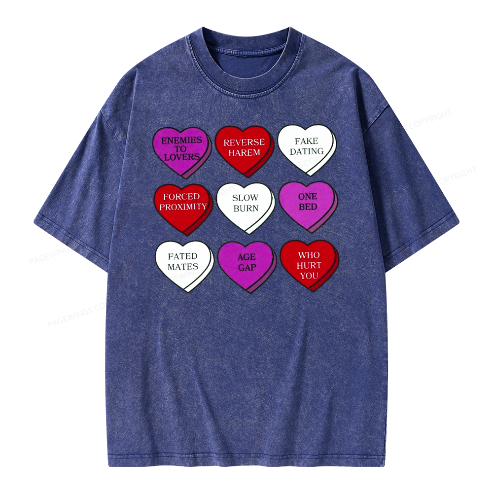 Pagewings Valentine’s Day Shirt, Book Tropes Shirt Unisex Washed T-shirt