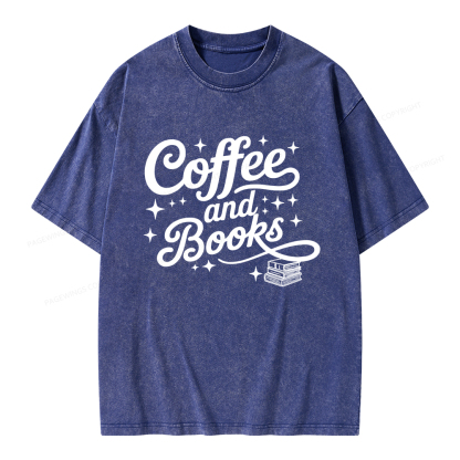 Pagewings Coffee and Books Unisex Washed T-shirt