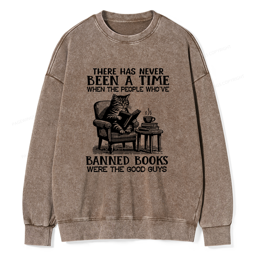 Pagewings Cats Reading Books Are Prohibited From Having Books Unisex Washed Sweatshirt