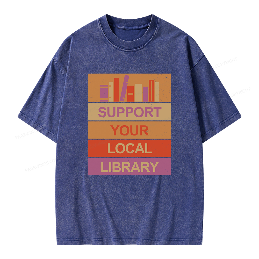 Pagewings Support Your Local Library Unisex Washed T-shirt