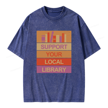 Pagewings Support Your Local Library Unisex Washed T-shirt