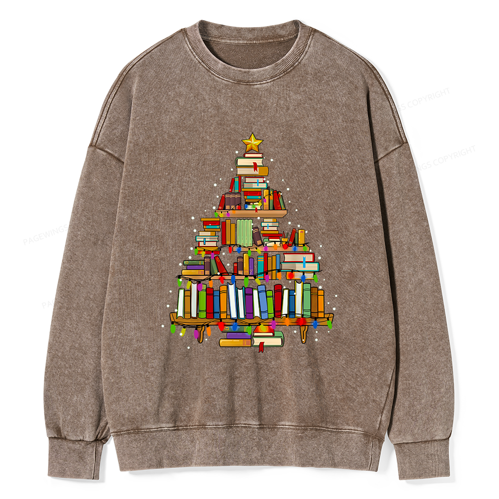 Pagewings Christmas Books Tree Unisex Washed Sweatshirt