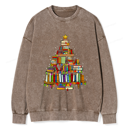 Pagewings Christmas Books Tree Unisex Washed Sweatshirt