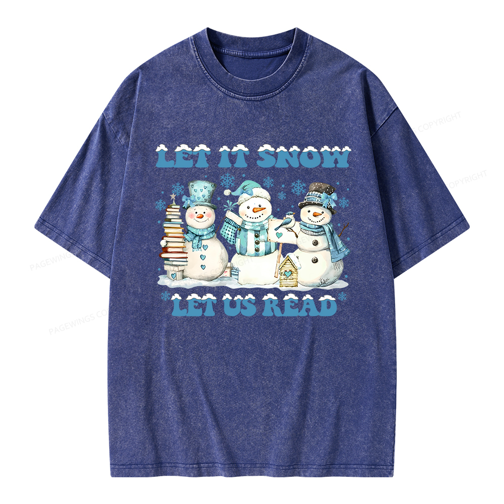 Pagewings Let It Snow Let Us Read Unisex Washed T-shirt