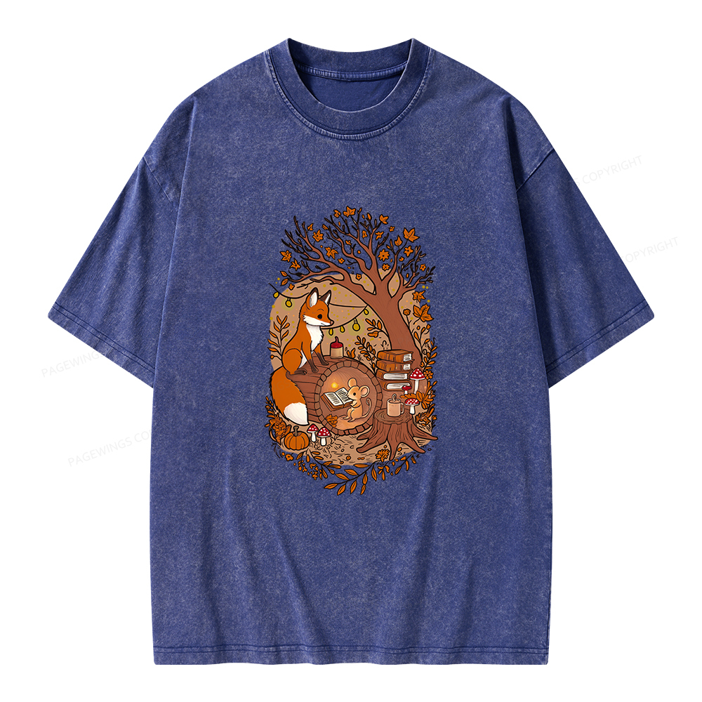 Pagewings Reading Fox Unisex Washed T-shirt