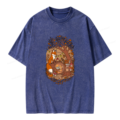 Pagewings Reading Fox Unisex Washed T-shirt