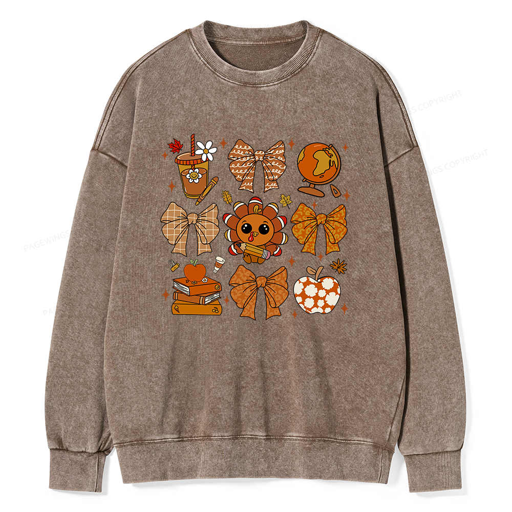 Pagewings Thanksgiving Fall Autumn Unisex Washed Sweatshirt
